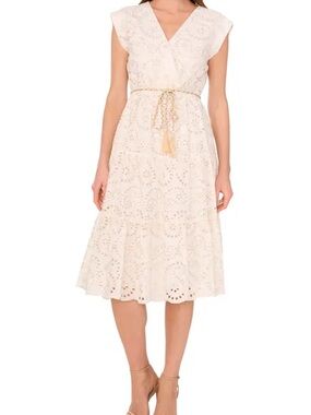 Women's Embroidered Eyelet Tiered Midi Dress